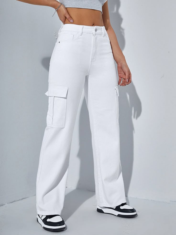 ZARA Unisex White Cargo Jeans