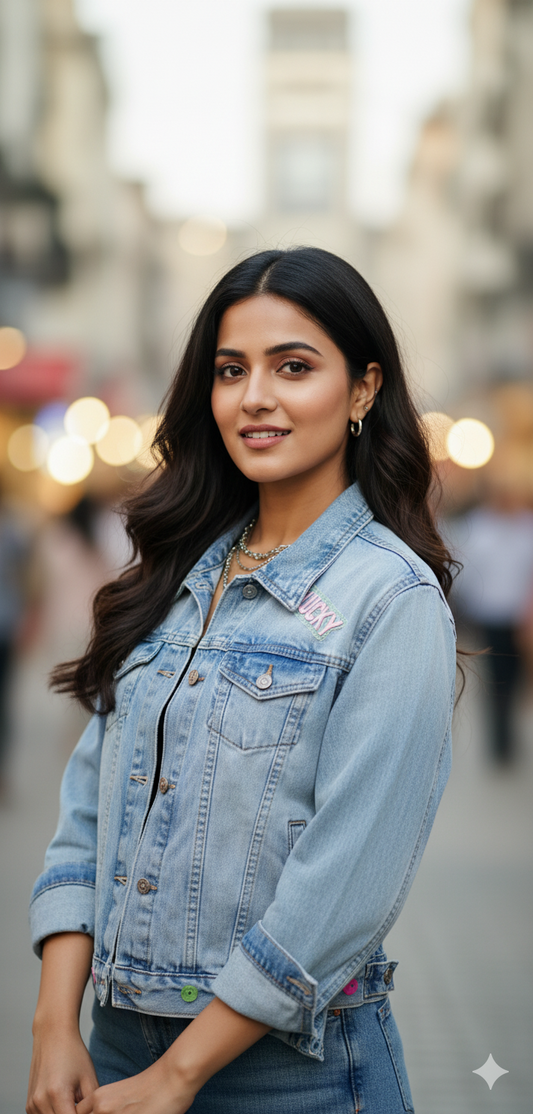 Light Blue Denim Jacket with Lucky Patch