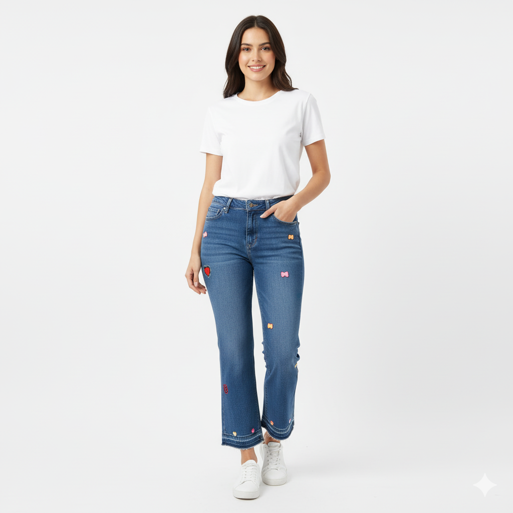 "Colorful Button Flare Jeans