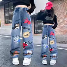 New 2025 Teenage Girls Blue Street Cartoon Print denim