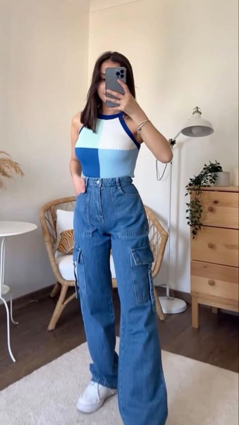 ZARA Unisex Blue Cargo Jeans