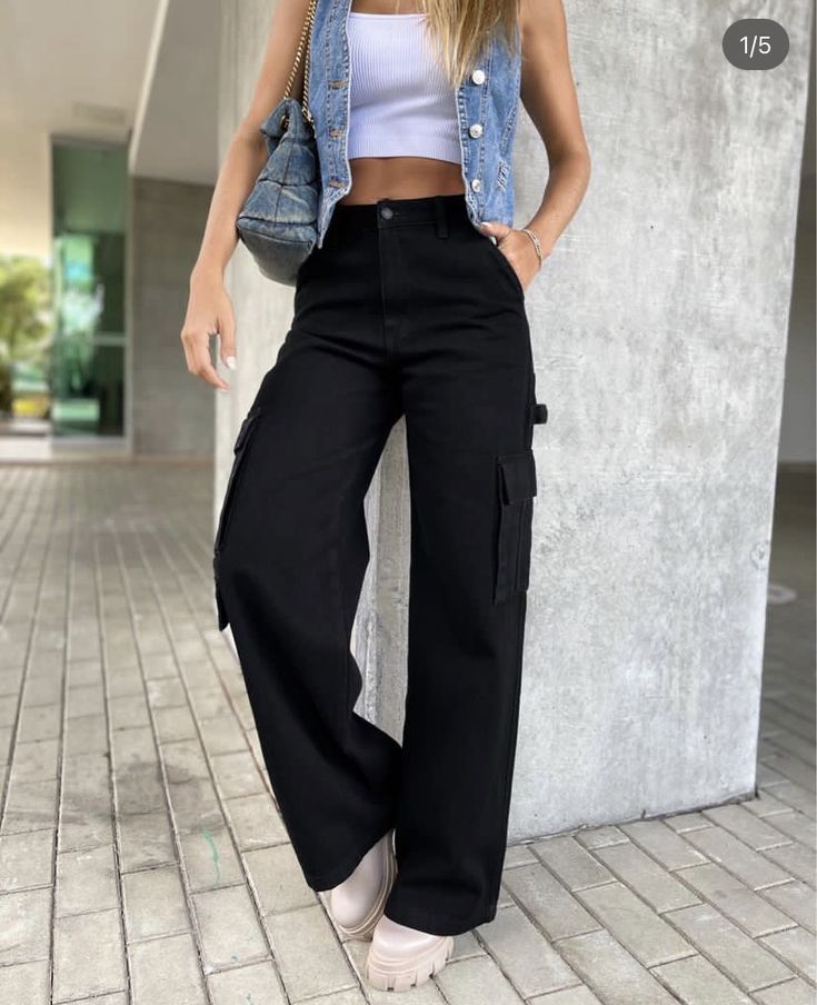 ZARA Unisex Black Cargo Jeans