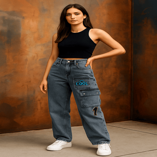 Trendy Cargo Jeans on Confident Female Model