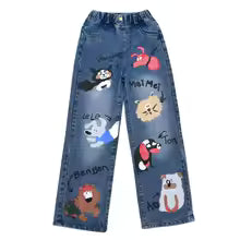 New 2025 Teenage Girls Blue Street Cartoon Print denim