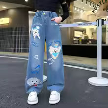 New 2025 Teenage Girls Blue Street Cartoon Print denim