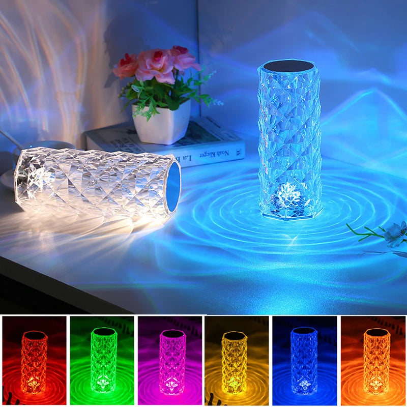 Crystal Table Lamp LED Rose Light Projector Home Bar Decoration