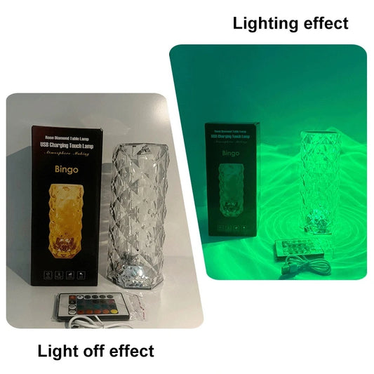 Crystal Table Lamp LED Rose Light Projector Home Bar Decoration