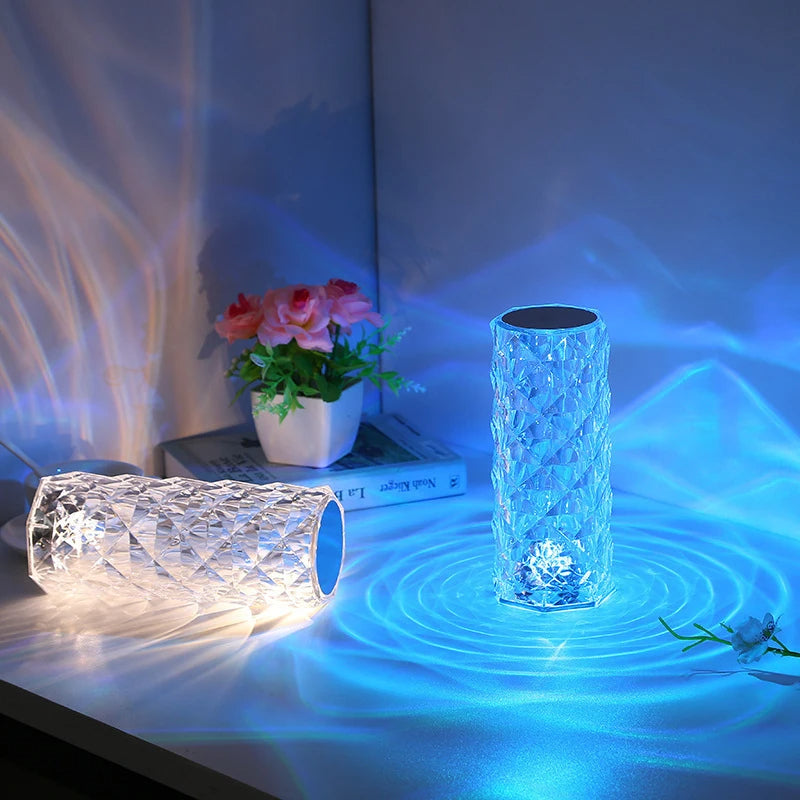 Crystal Table Lamp LED Rose Light Projector Home Bar Decoration