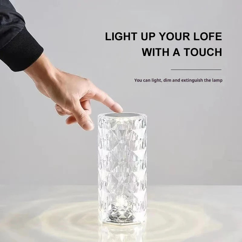 Crystal Table Lamp LED Rose Light Projector Home Bar Decoration