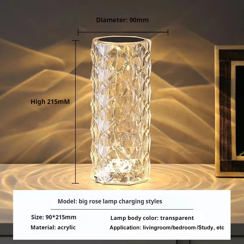 Crystal Table Lamp LED Rose Light Projector Home Bar Decoration